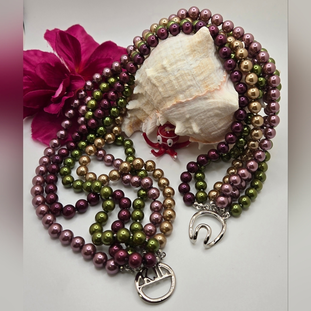 HOST PICK 🐚 Kenneth Jay Lane Faux Pearl Necklace 6-Strand Designer Hook Clasp